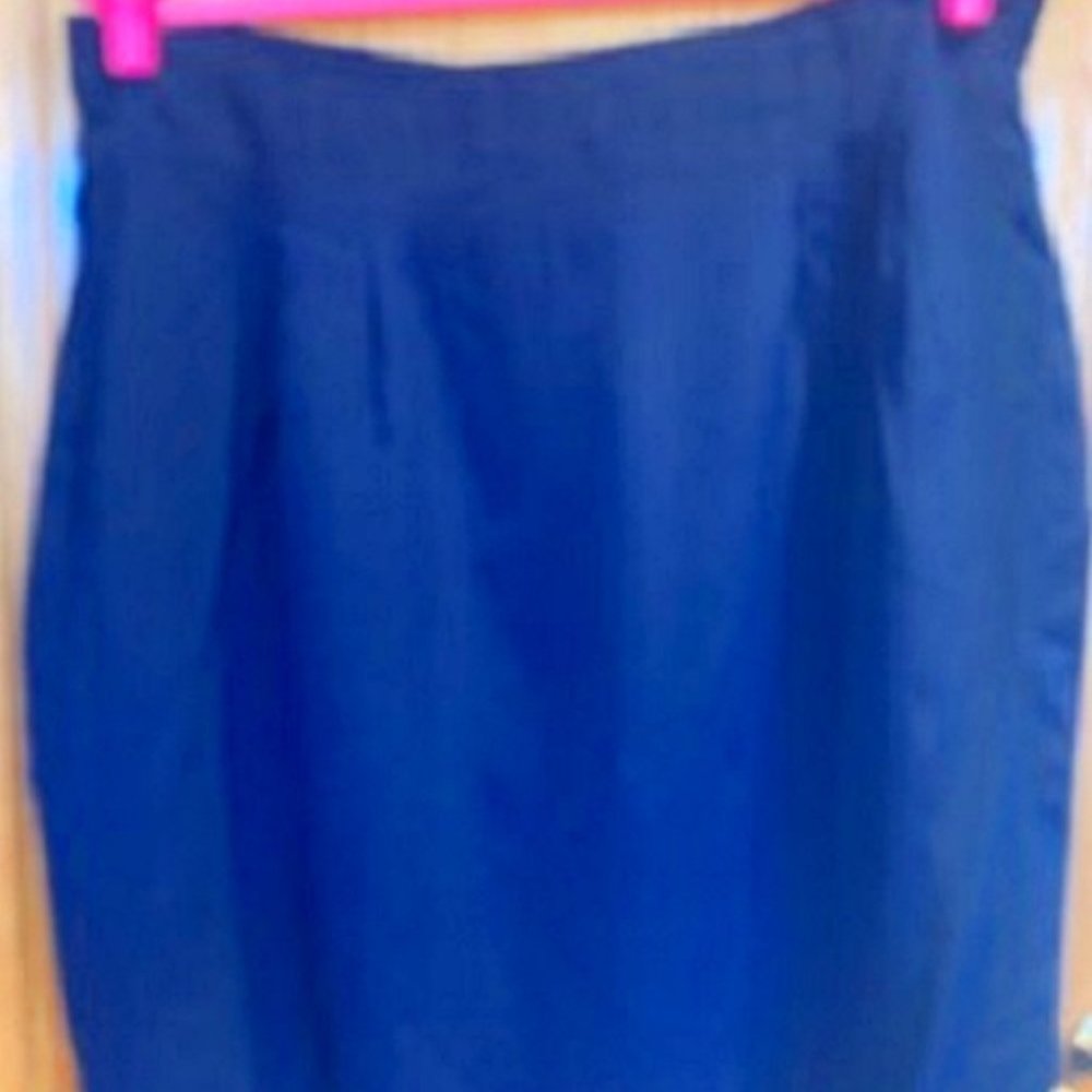 Diane Von Furstenberg 100% Silk Straight Skirt Navy Blue Lined Knee Length Sz:16